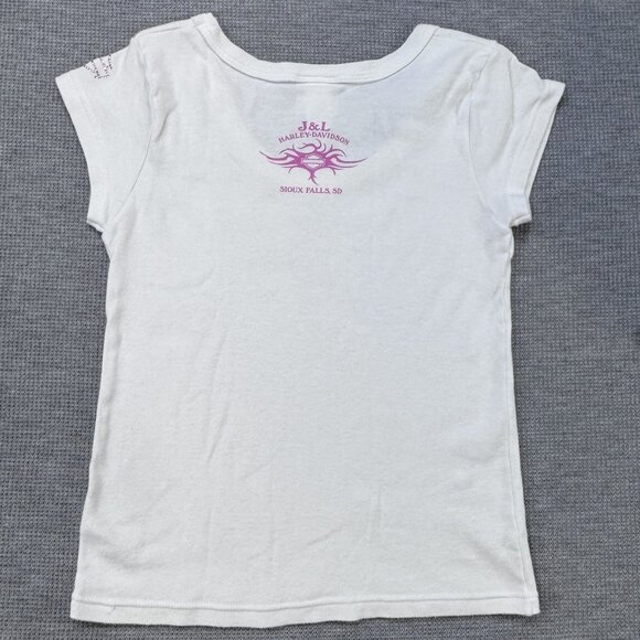 Harley-Davidson Womens White Sturgis 2007 T-Shirt Pink Rhinestone Logo Size S - Picture 4 of 15